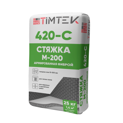 TimTek 420-C Стяжка М-200 армированная фиброй, 10-200мм, тёплый пол 25кг 