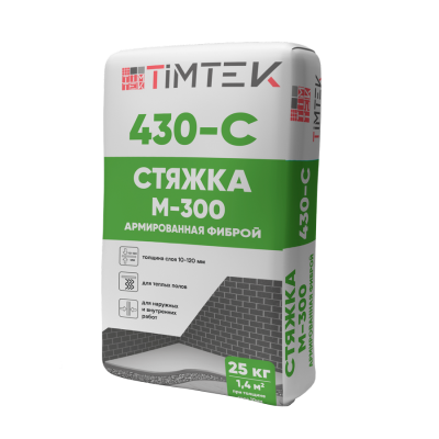 TimTek 430-C Стяжка М-300 армированная фиброй, 10-120мм, тёплый пол 25кг 